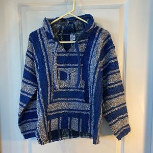 Vintage Mexican Baja Serape Boho Hoodie Jacket Poncho, size Large